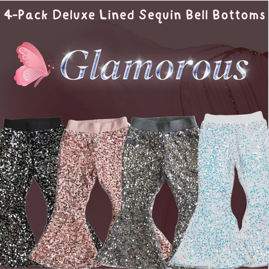 4-Pack Sequin Bell Bottoms: Glamorous Neutral Pink Black