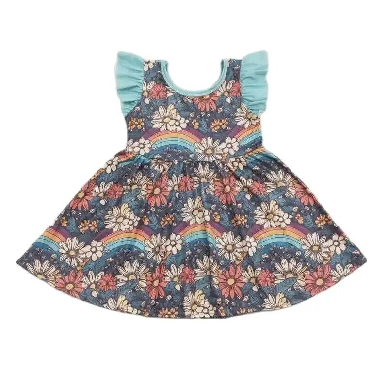 FEELING GROOVY Sleeveless Ruffle Trim Floral Dress