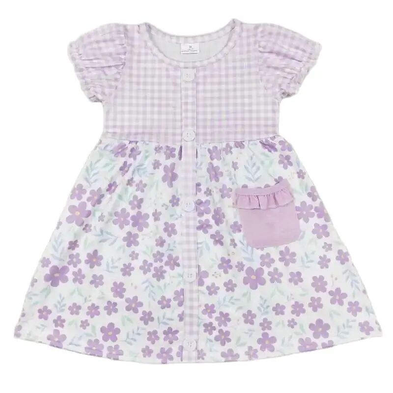 PASTEL GIRLS GINGHAM RUFFLE POCKET DETAIL Twirly Dress -Kids