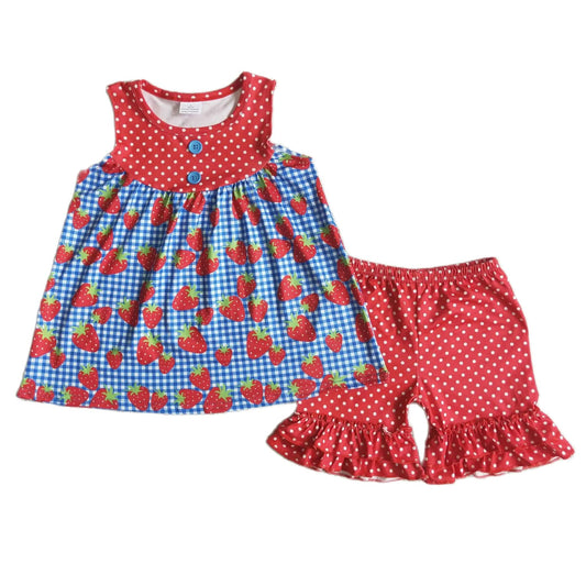 Strawberry Gingham Polka Dot Ruffle Shorts Summer Outfit