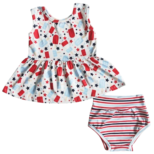 Baby Girls Summer 4th of July Bummies Outfit Popsicle Stars Bomb Pops Independence Day