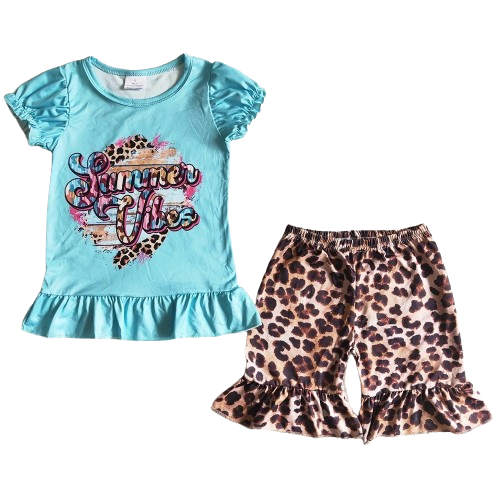 Summer Vibes Leopard Print Western Ruffle Shorts Outfit Kids
