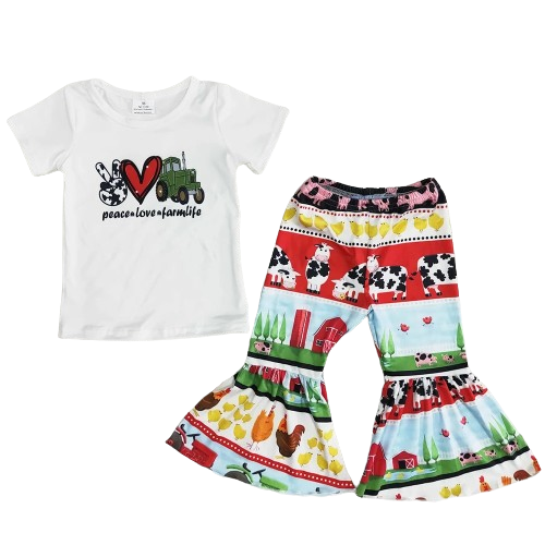 Farm Tractor Love - Western Bell Bottom Outfit Kids Girls