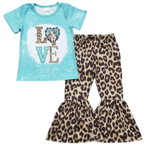 Love Cow Leopard - Western Bell Bottom Outfit Kids
