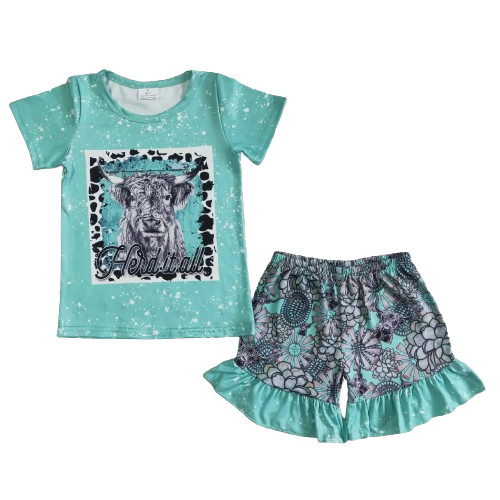 Summer Herd It All Mint Southwest Shorts Outfit Kids Clothes