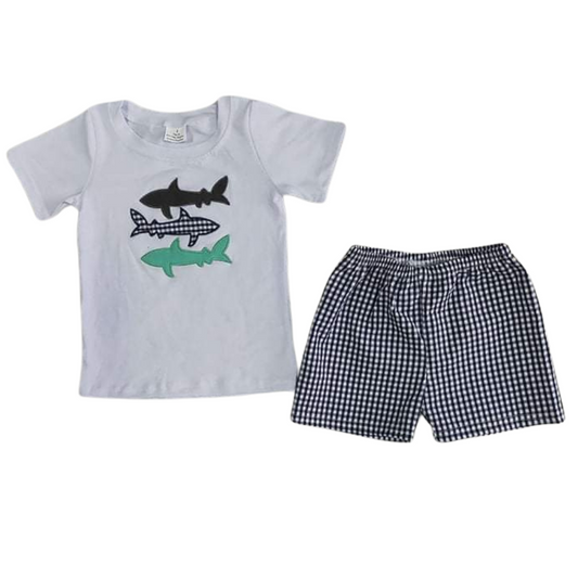 Sharks Plaid Colorful Summer Shorts Outfit - Kids Clothing