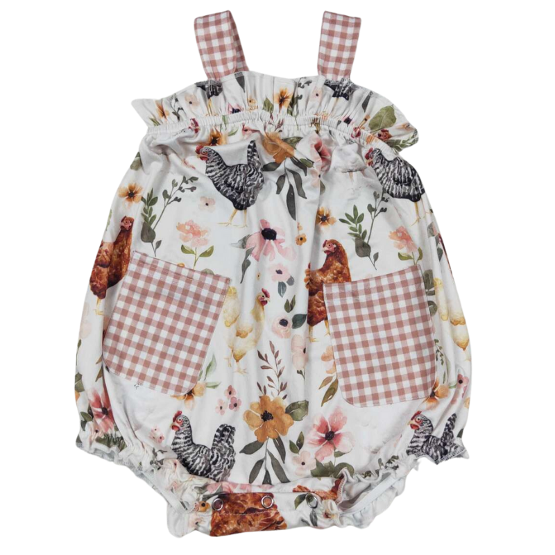 Sweet Plaid Chicken Bubble Romper