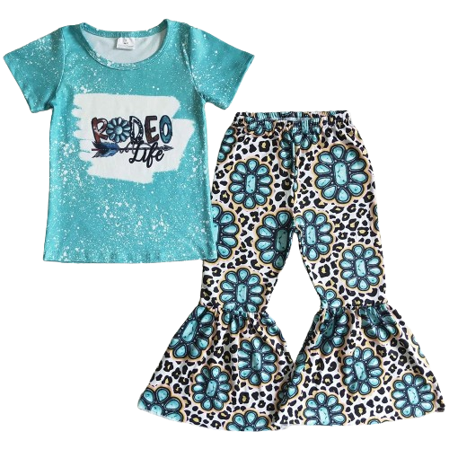 Rodeo Life Leopard Turquoise - Western Bell Bottom Outfit