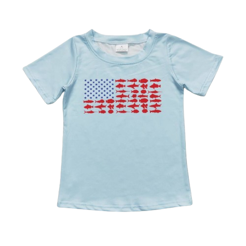 Boys Fish American Flag Coastal Resort Shirt - Kids Clothes