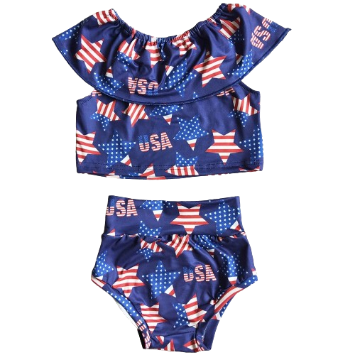 Baby Girls Summer 4th of July Bummies Outfit USA Stars and Stripes Independence Day