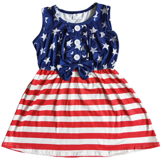 4th of July Dress Button Bow Accent Stars & Stripes