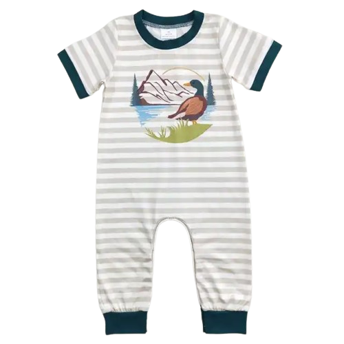 Western Baby Romper Peaceful Ducks Striped Romper
