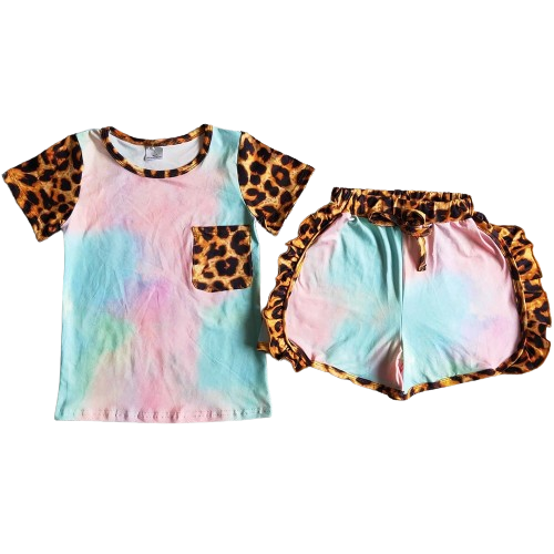 Girls Summer Shorts Outfit Pink Tie Dye Leopard Kids Clothes