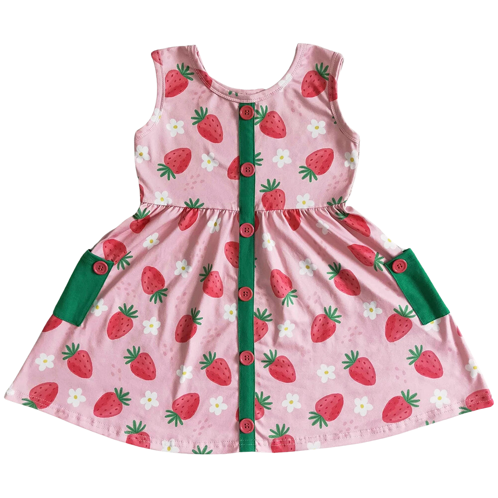 Whimsical Dress Pink & Green Strawberry Kids Clothing