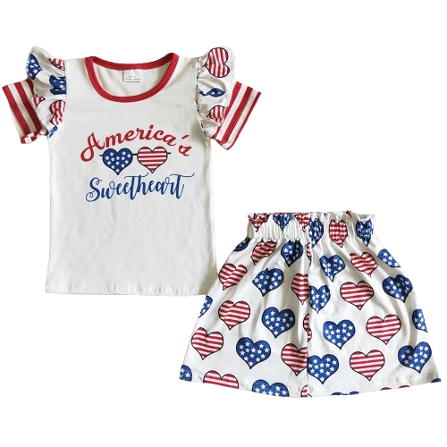 America's Sweetheart - Girls 4th of July Outfit Stripes Hearts
