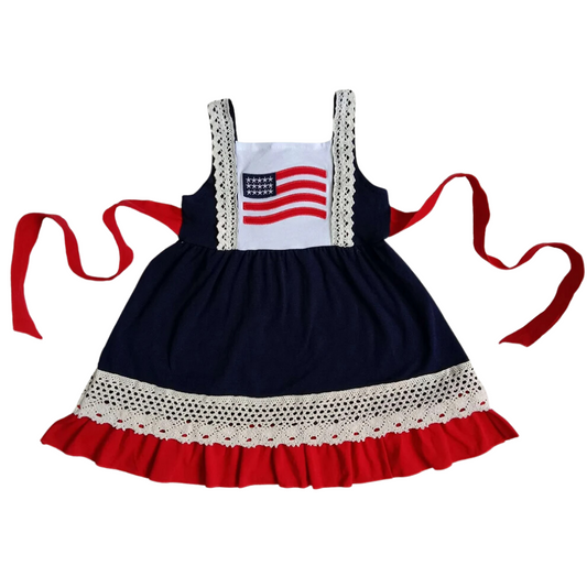 Navy American Flag Lace Tie Accent Summer 4th of July Dress