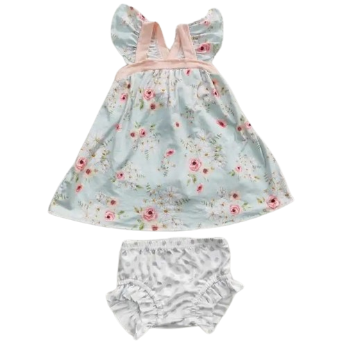 Baby Girl Layette - Floral Flutter Sleeve Bummies Outfit
