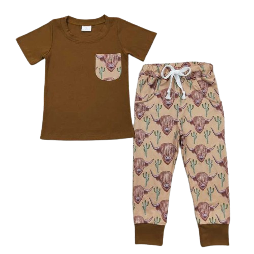 Summer Steer Skull Short Sleeve Shirt & Pants Loungewear Set