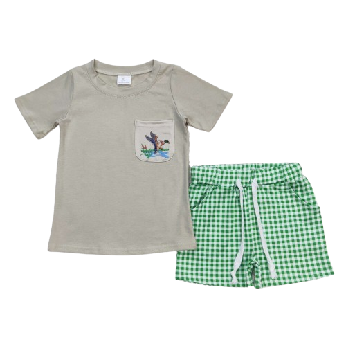 Boys Duck Plaid Coastal Resort Summer Shorts Outfit - Kids