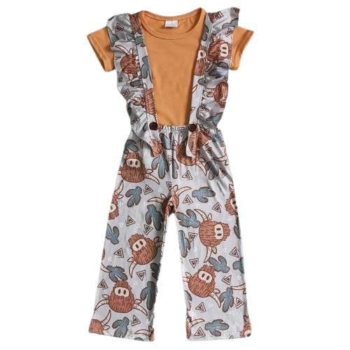 Summer Cow Flutter Accent Deluxe Outfit Western Jumpsuit