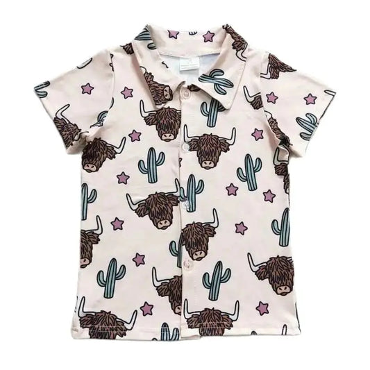 Boys Steer Hearts Cactus Western Shirt - Kids Clothes