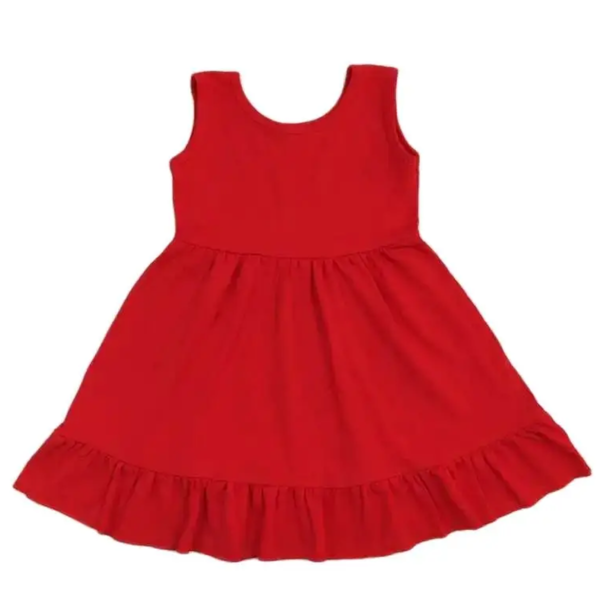 Girls Solid Red Twirly Dress - Sleeveless 4th of July