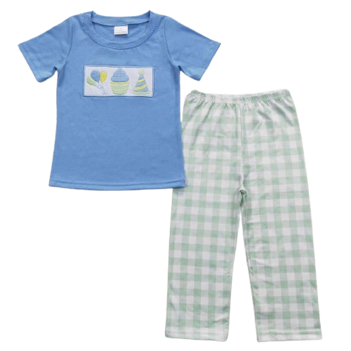 Birthday Boy - Preppy Plaid Kids Pants Clothing Outfit