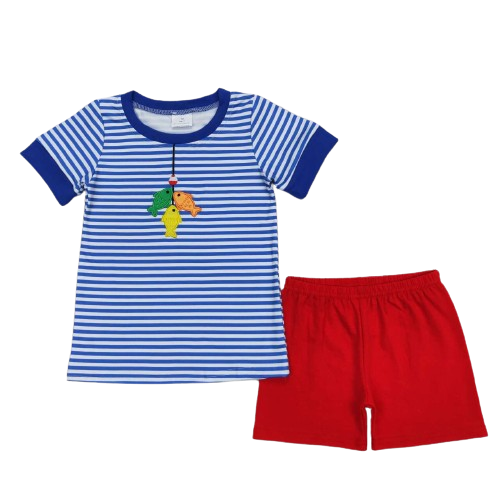 Boys Fish Trio Coastal Resort Summer Shorts Outfit - Kids