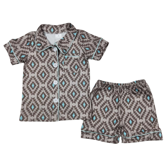 Summer Boho Geo Southwest Western Button Shirt & Shorts Set