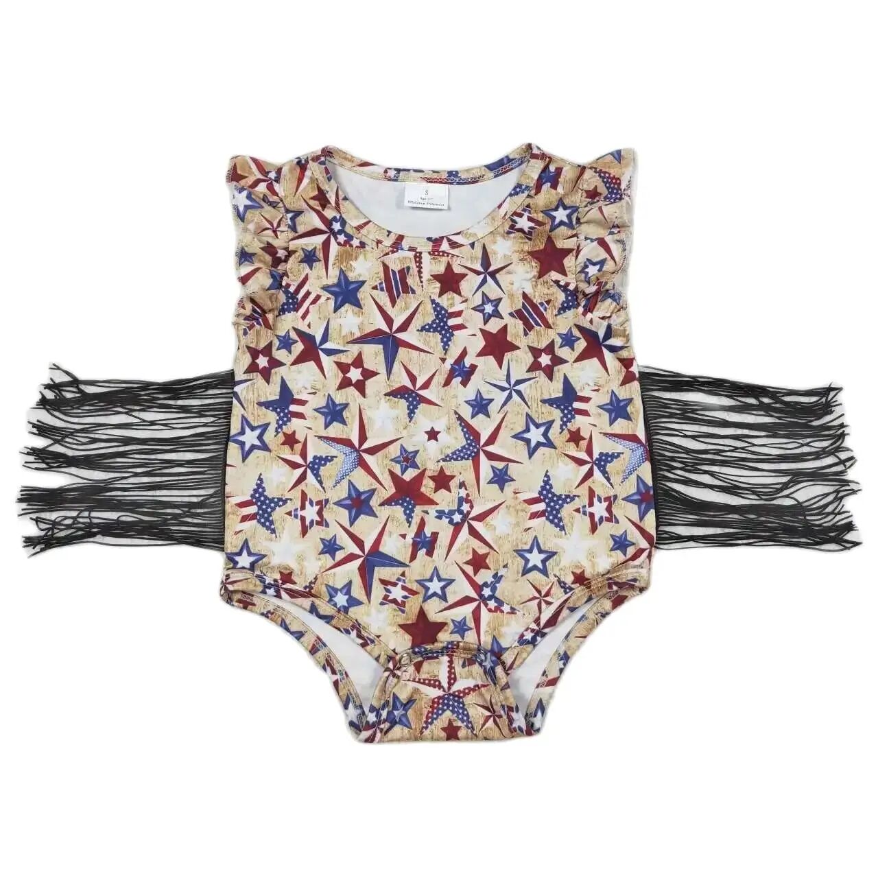 Patriotic USA Baby Romper Western Style Fringed Onesie
