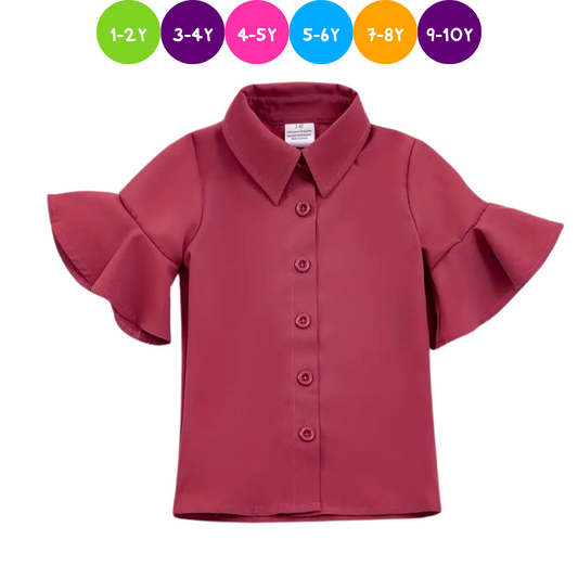 Kids Clothing - Girls Spring Summer Blouse Shirt Ruffle Accent Collared
