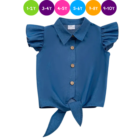 Kids Clothing - Girls Spring Summer Blouse Shirt Tie Ruffle Accent Collared