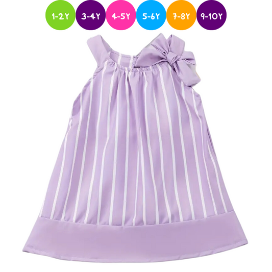 Kids Clothing - Girls Spring Summer Dress Purple Bow Accent Stripe