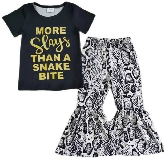 $6.00 Sale More Slays Than a Snake Bite Snakeskin Bell Bottom Outfit - Kids Clothing Summer