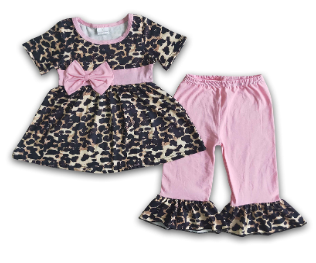 Pink Bow Leopard Tunic Pants Set