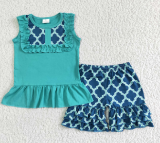 Teal Ruffle Accent Ruffle Shorts Outfit Western Girls Summer
