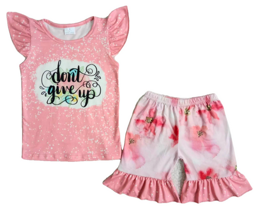 $6.00 Sale Girls "Don't Give Up!" Floral Ruffle Shorts Summer Outfit Kids Clothing