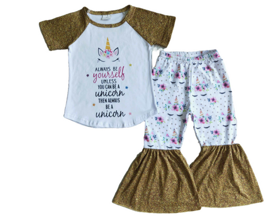 $6.00 Sale Girls Bell Bottom Outfit Always Be Yourself, Be A Unicorn