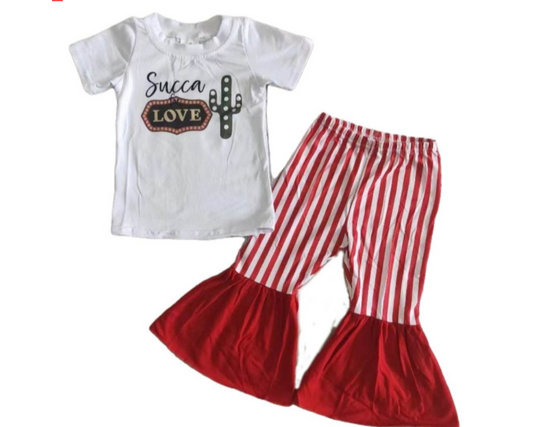 $6.00 Sale Girls Bell Bottom Outfit - Succa For Love Striped Spring Summer Kids Clothing