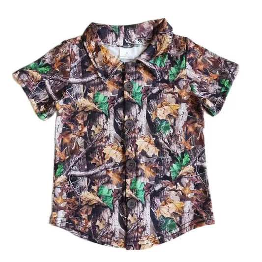 Boys Button Down Western Shirt - Camo Leaves Kids Clothes