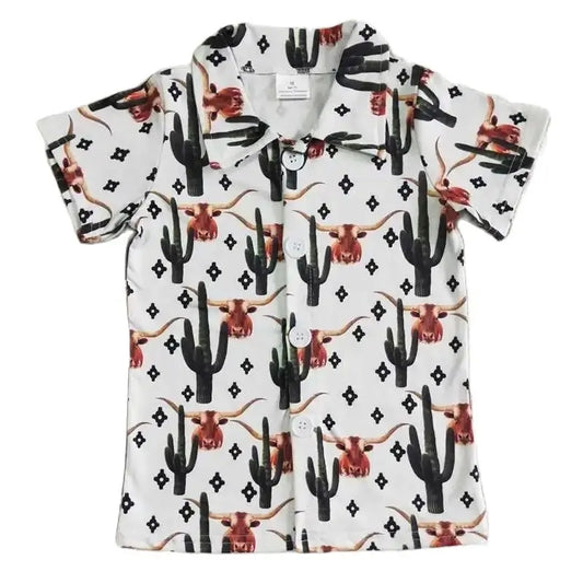Boys Clothing -  Fast Ship! Southwest Aztec Geo Steer Cactus Cow Print Button Down Shirt