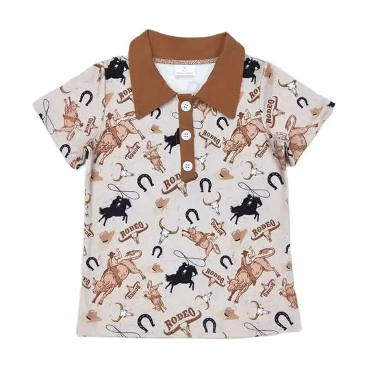 Boys Button Down Collared Shirt - Rodeo Horse Cowboy Western