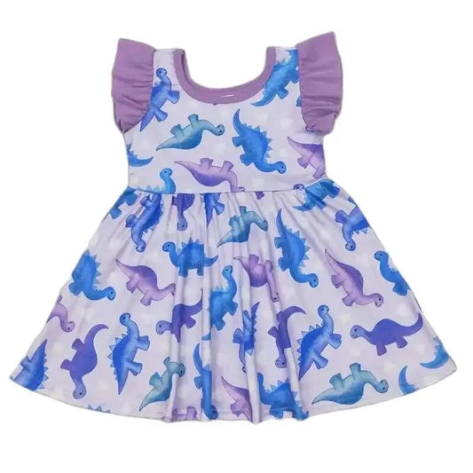 DINOSAUR - Girls Summer Dress Flutter Ruffle Kids Clothing