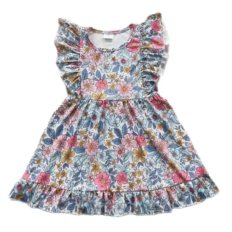 BRIGHT FLORAL RUFFLE ACCENT - Girls Summer Twirly Dress Kids