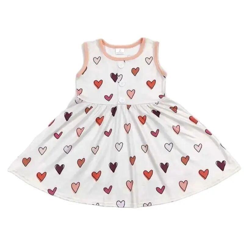 PINK HEART CUTIE - Girls Summer Sleeveless Twirly Dress Kids