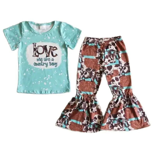 $6.00 Sale LOVE ME LIKE A COUNTRY SONG Cow Print Southwest Bottoms Outfit - Kids Clothing Summer