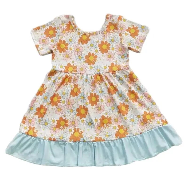 Girls Summer Dress - Groovy Floral Retro Ruffle Kids Clothes
