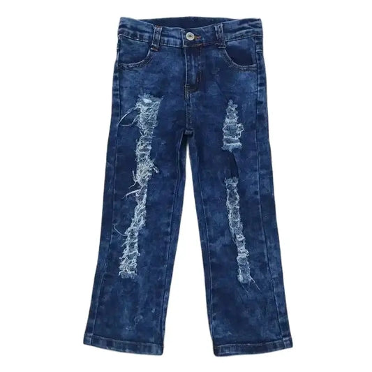 Kids Distressed Dark Wash Denim JEANS Straight Leg