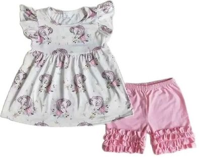 Sweet Unicorn Pink Flutter Sleeve Ruffle Shorts -Kids Summer