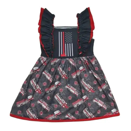 $6.00 Sale Fire Department Ruffle Accent Dress - Kids Clothing Summer